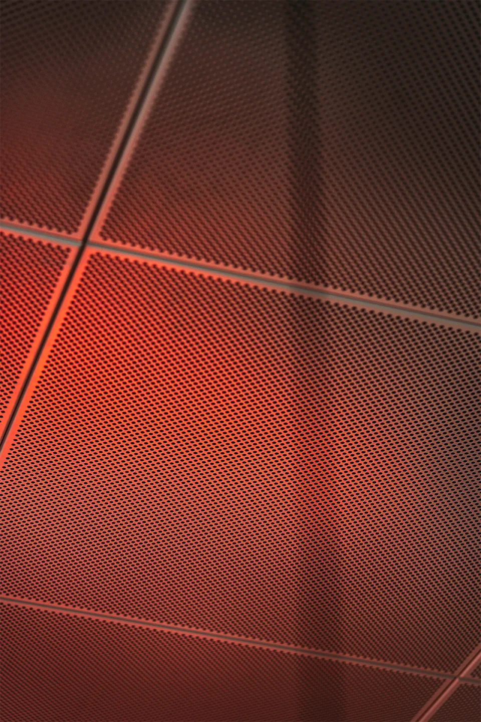 Decke mit Akustikpaneelen und perforierten Aluminiumflächen zur Verbesserung der Raumakustik im Restaurant